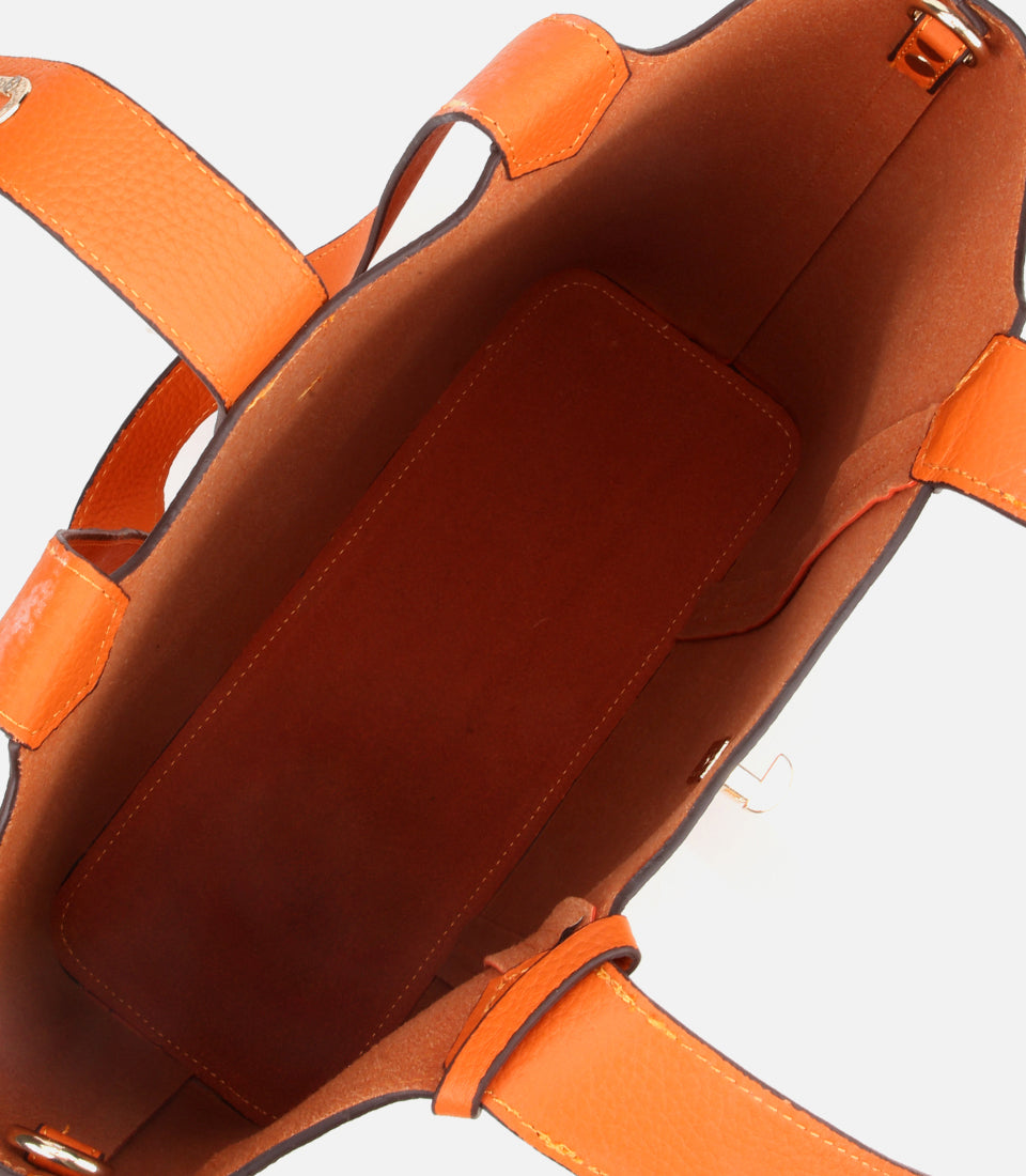 Women's Leather Tote Bag - Orange