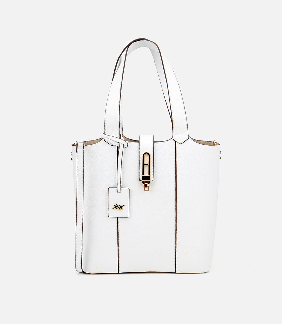 Women's Leather Tote Bag - White