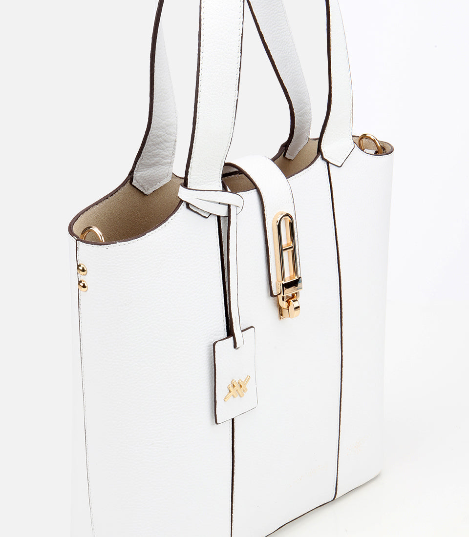 Women's Leather Tote Bag - White