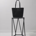 Women's Leather 2-in-1 Tote Bag & Clutch - Black