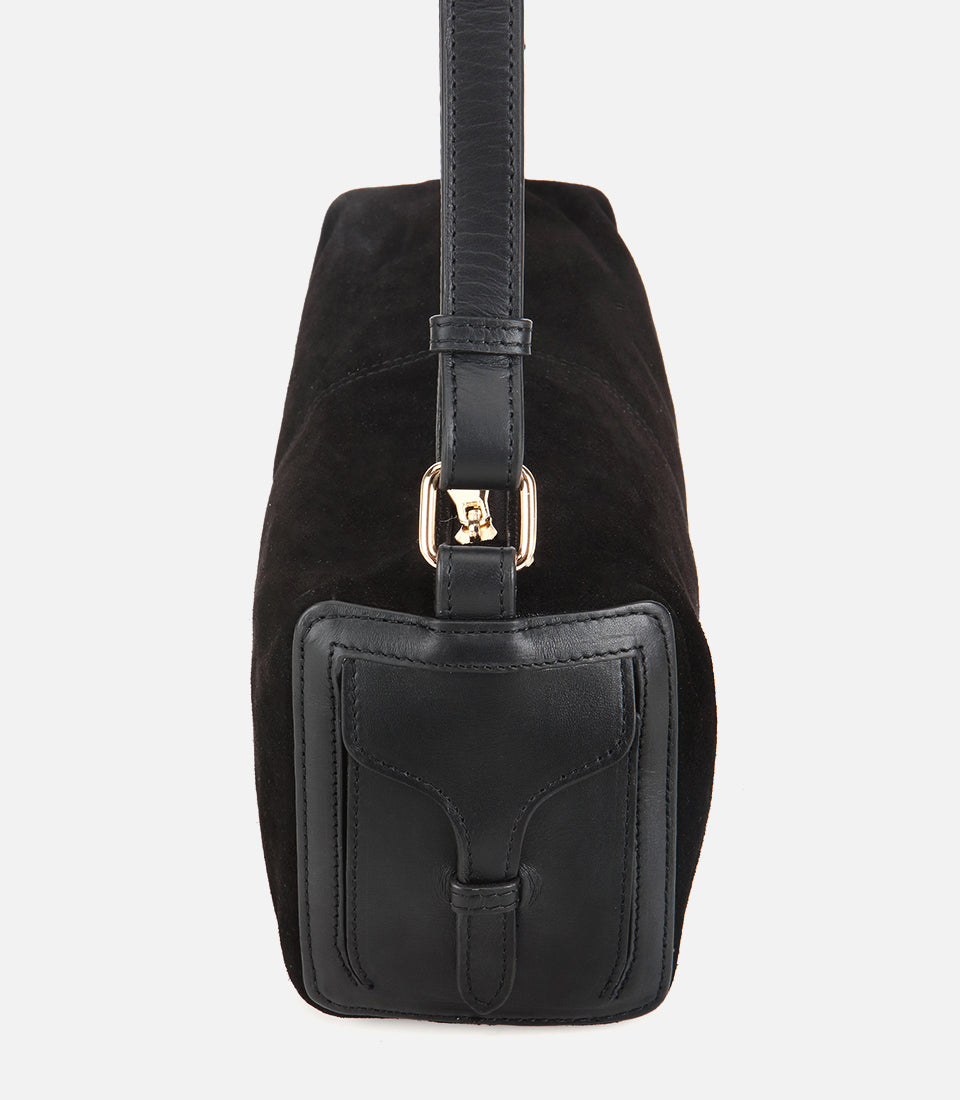 Women's Suede Shoulder Bag - Black