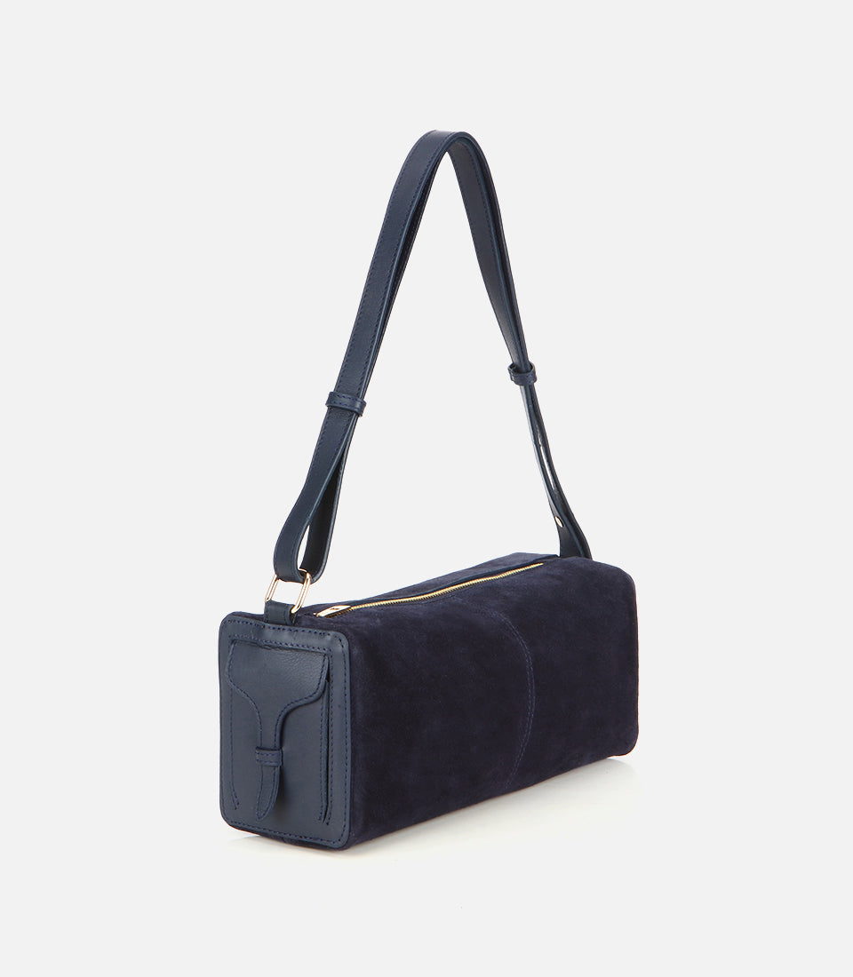 Women's Suede Shoulder Bag - Navy