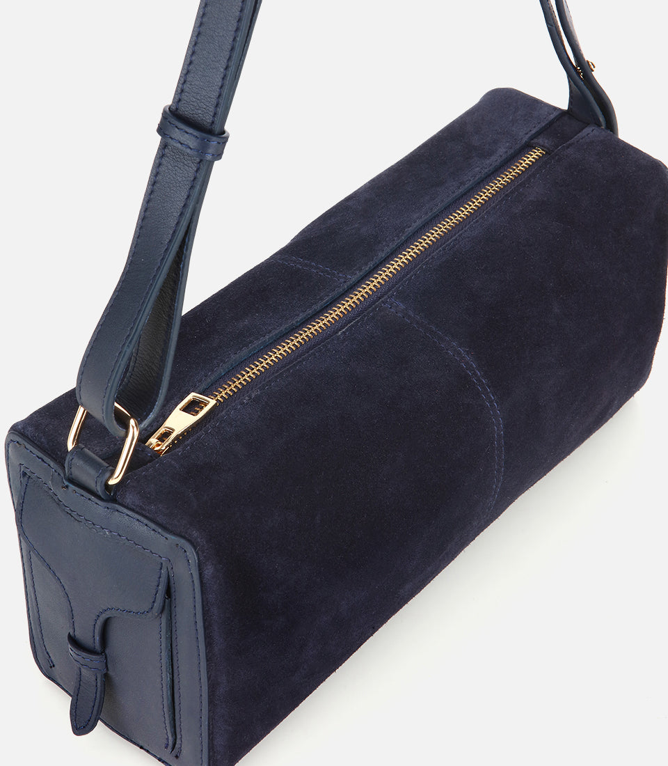 Women's Suede Shoulder Bag - Navy