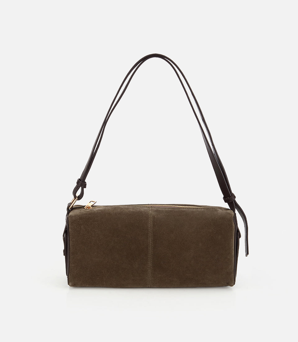 Women's Suede Shoulder Bag - Khaki