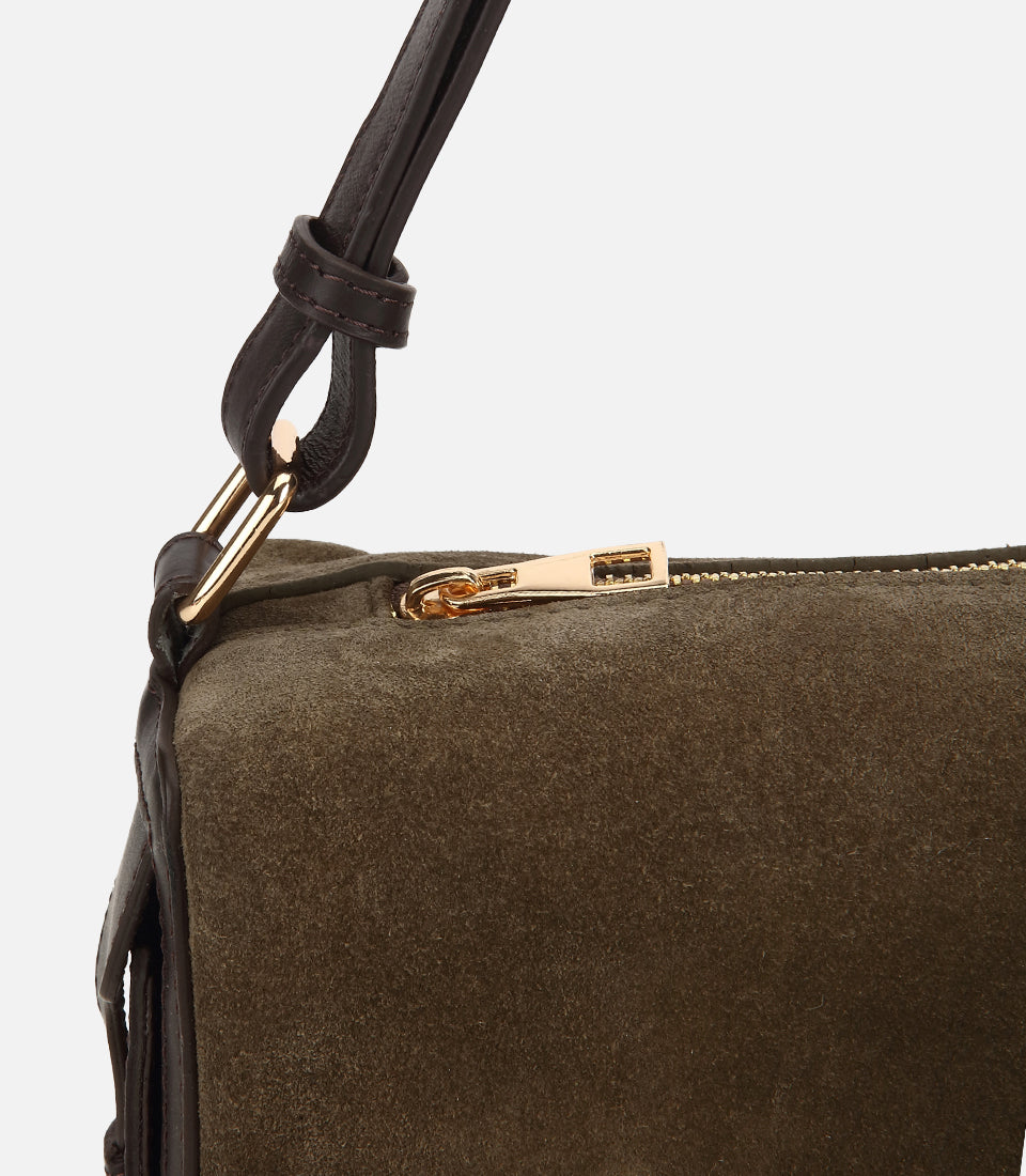 Women's Suede Shoulder Bag - Khaki