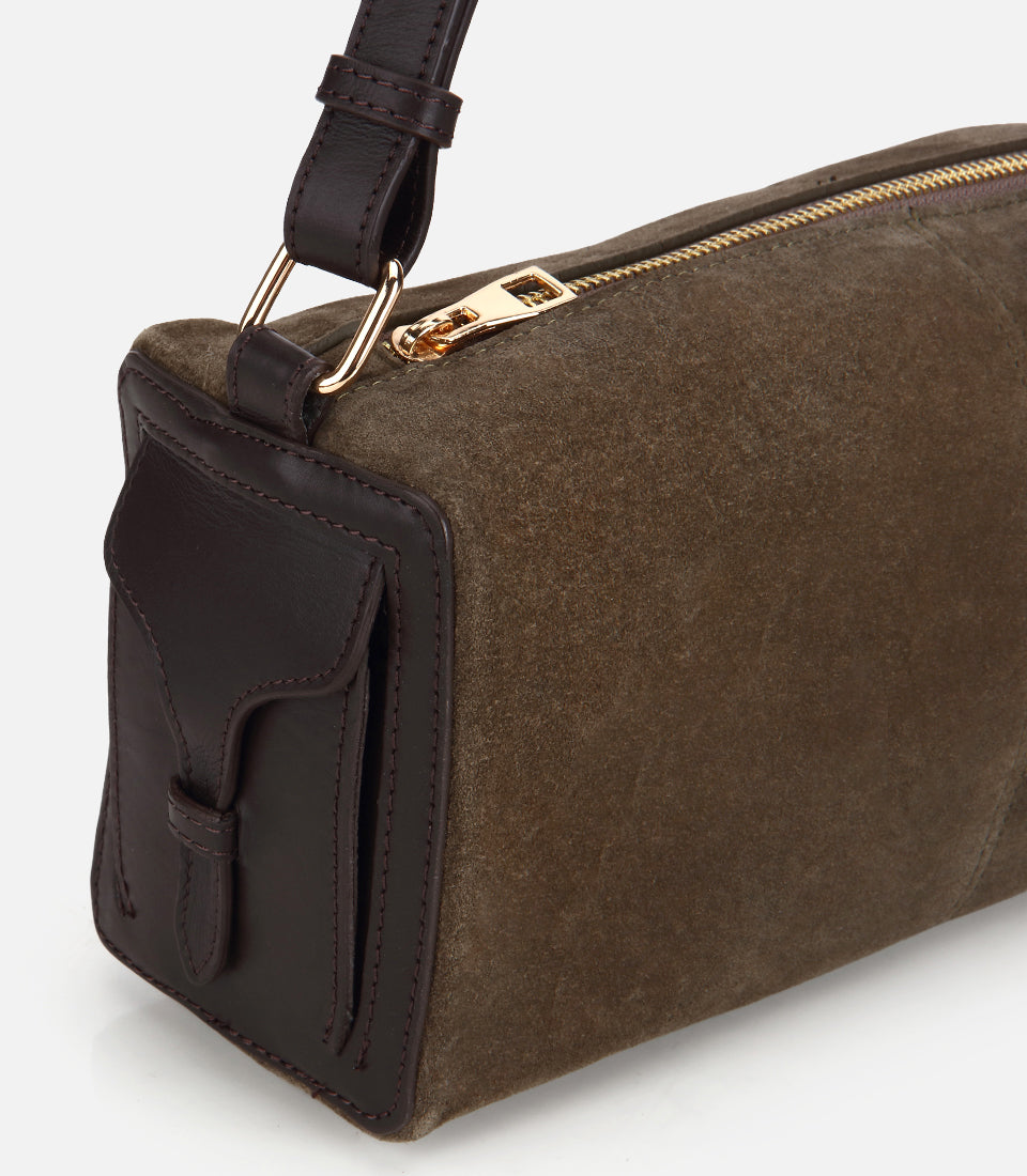 Women's Suede Shoulder Bag - Khaki