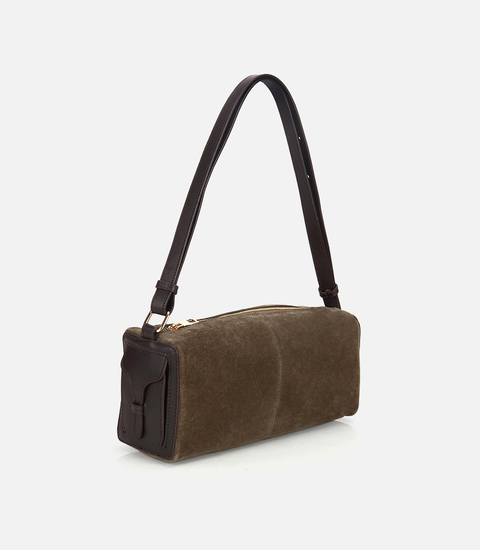 Women's Suede Shoulder Bag - Khaki