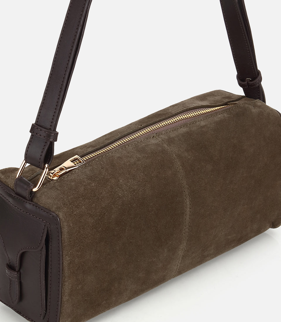 Women's Suede Shoulder Bag - Khaki