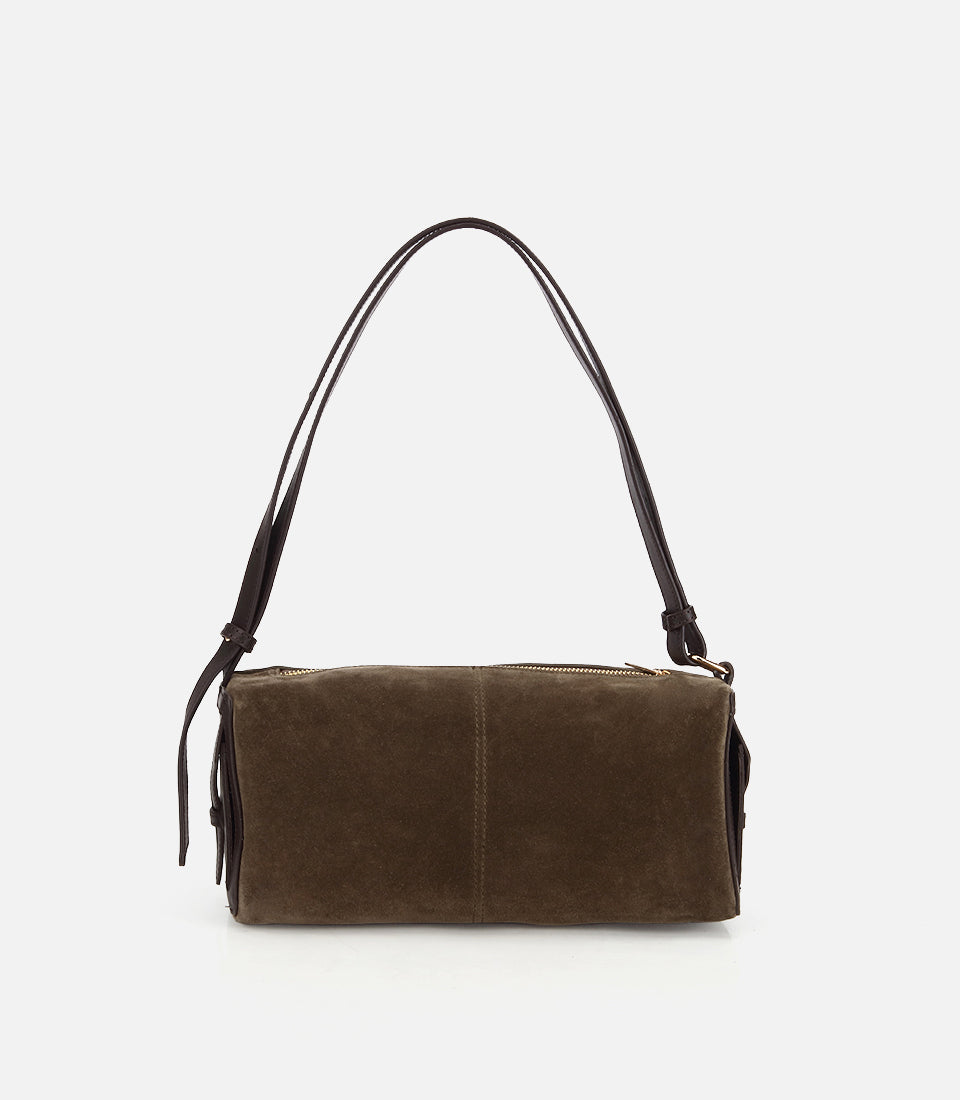 Women's Suede Shoulder Bag - Khaki