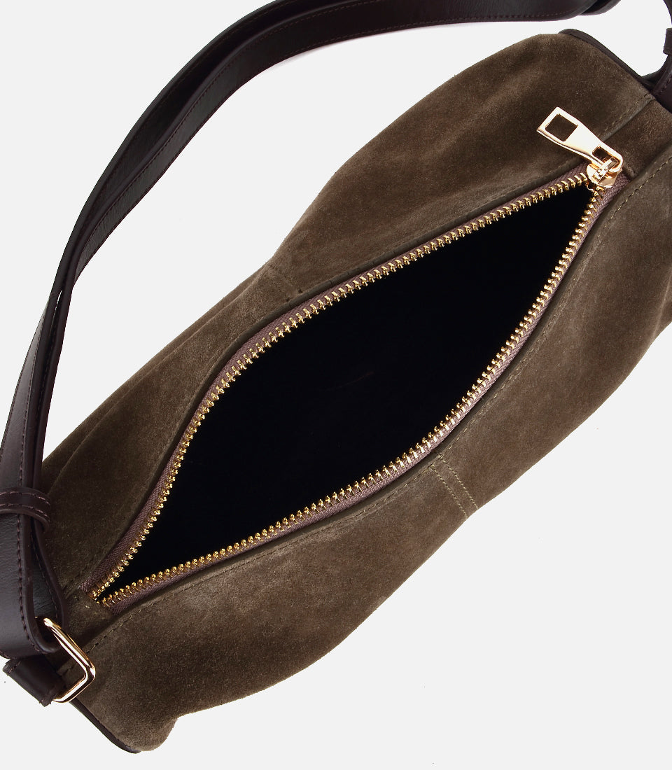 Women's Suede Shoulder Bag - Khaki
