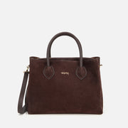 Women's Suede Top Handle Bag - Brown