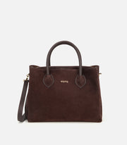 Women's Suede Top Handle Bag - Brown