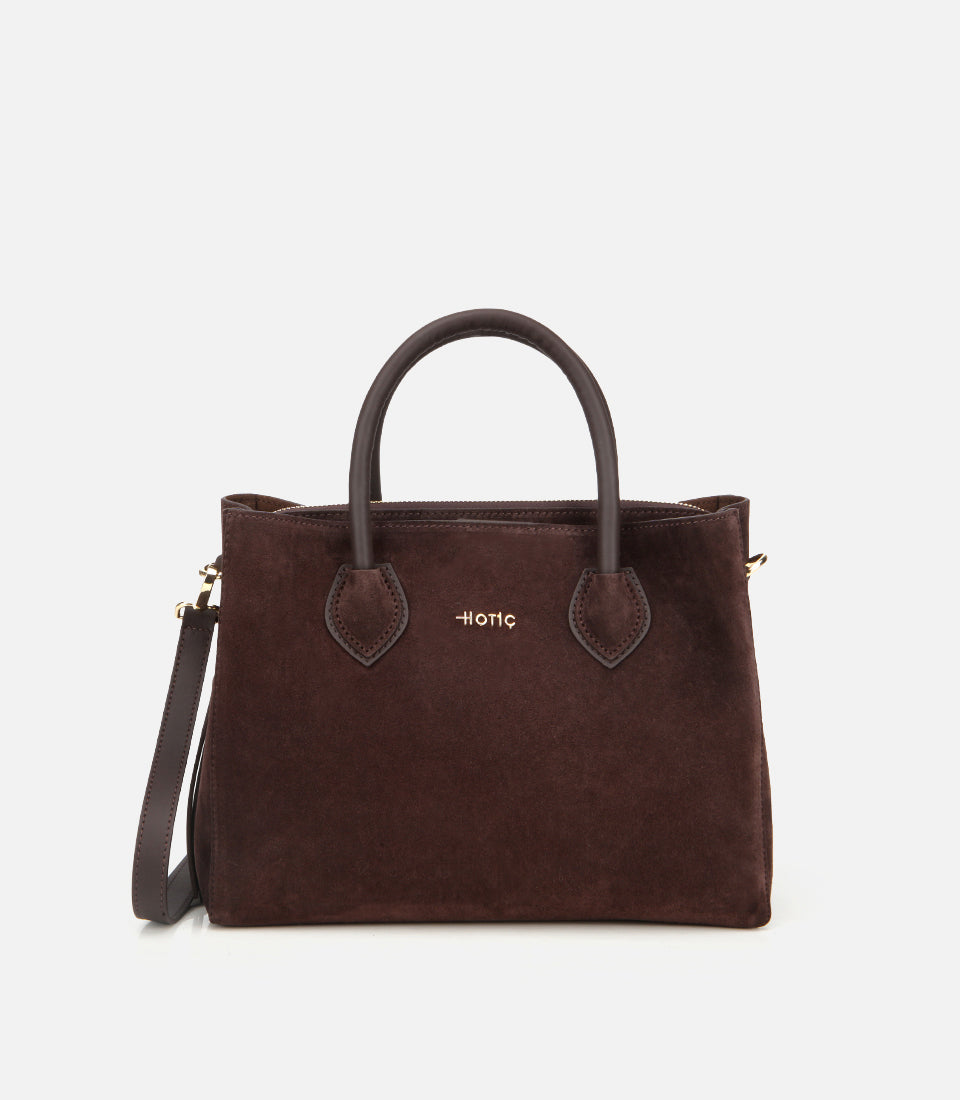 Women's Suede Top Handle Bag - Brown