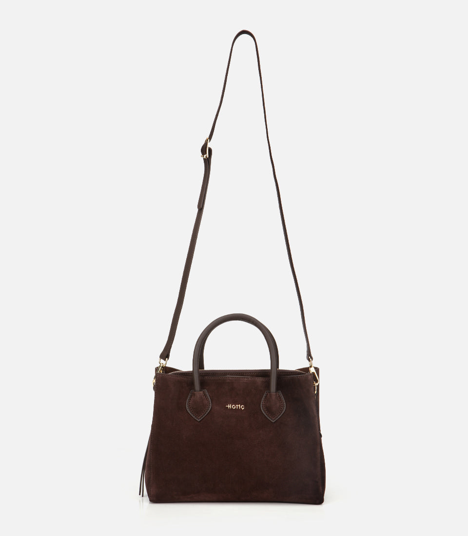 Women's Suede Top Handle Bag - Brown