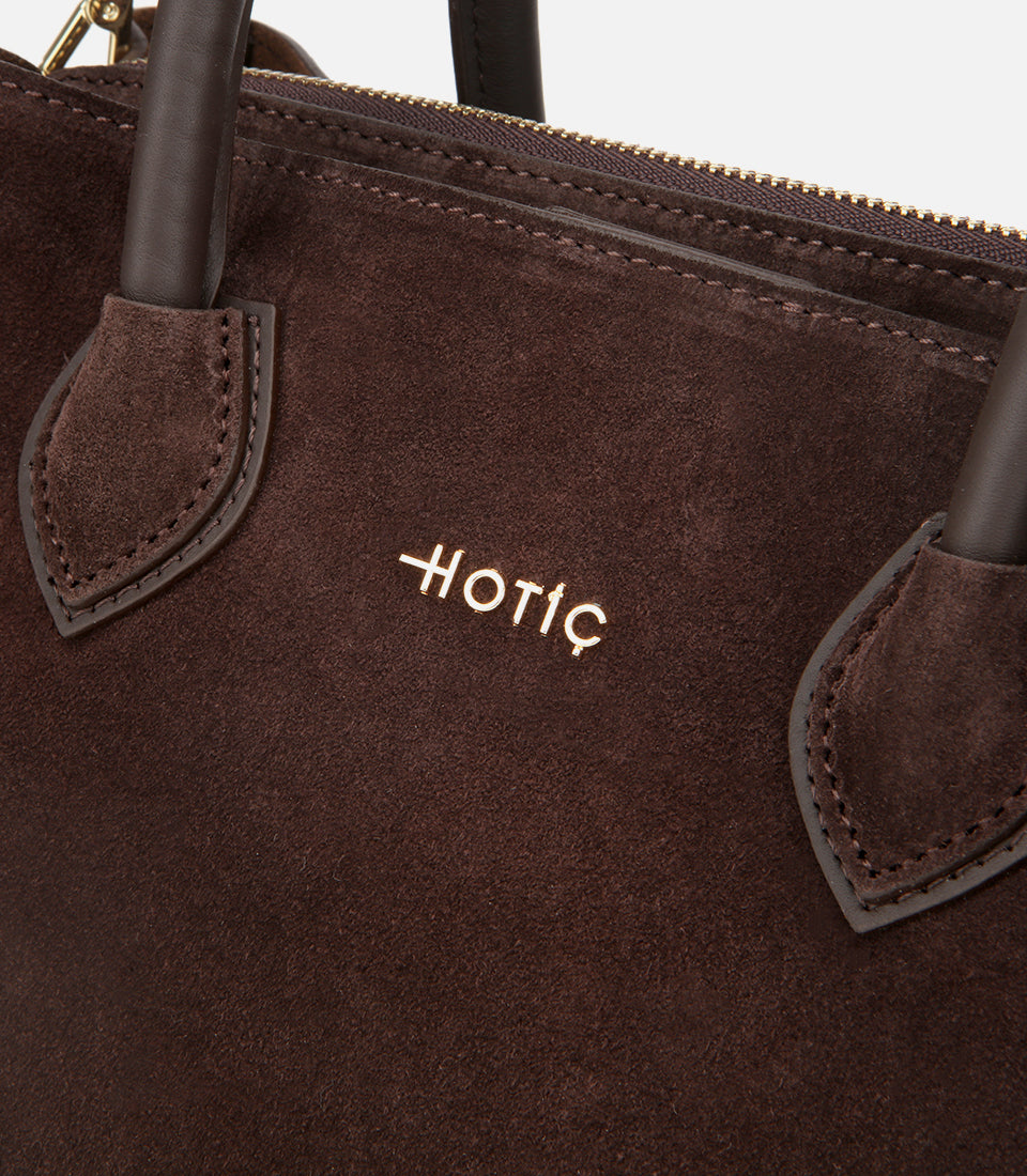 Women's Suede Top Handle Bag - Brown