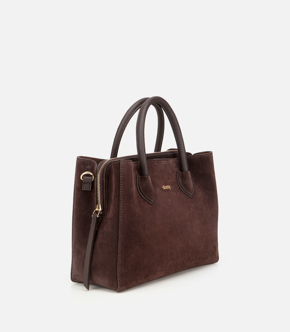 Women's Suede Top Handle Bag - Brown