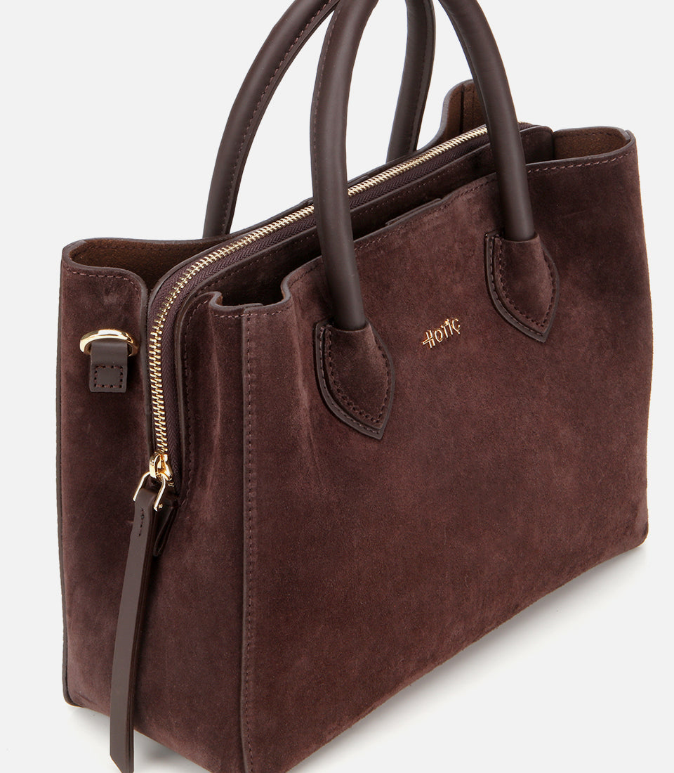 Women's Suede Top Handle Bag - Brown