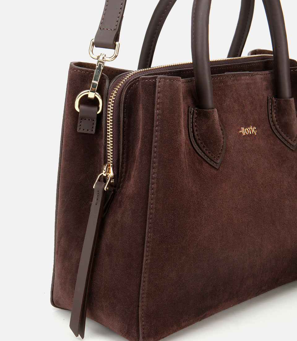 Women's Suede Top Handle Bag - Brown
