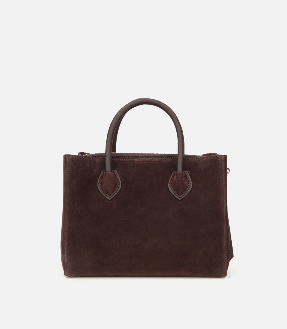 Women's Suede Top Handle Bag - Brown