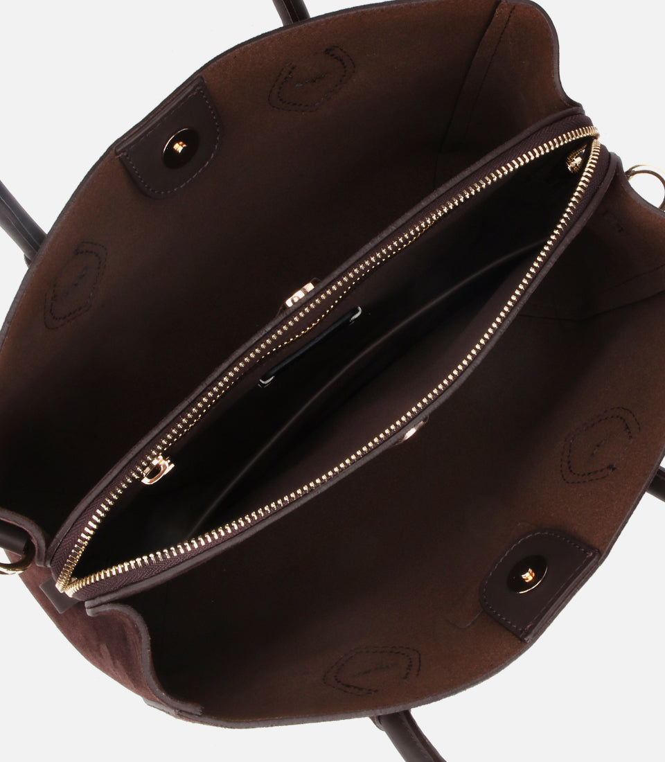 Women's Suede Top Handle Bag - Brown